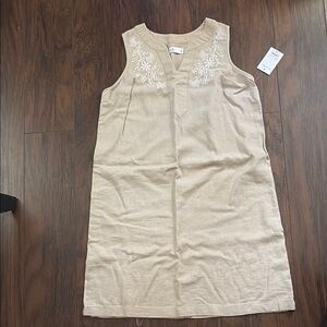 Croft & Barrow Tan Sleeveless Shift Dress with White Embroidery - NWT